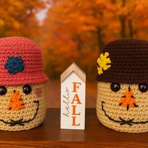 Crocheted Scarecrow Decor Set - Pink and Brown